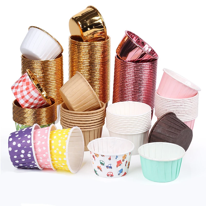 50 pcs Large Cupcake Paper Cup Oilproof Cupcake Liner Baking Cup Tray Case Wedding Party Caissettes Golden Muffin Wrapper Paper