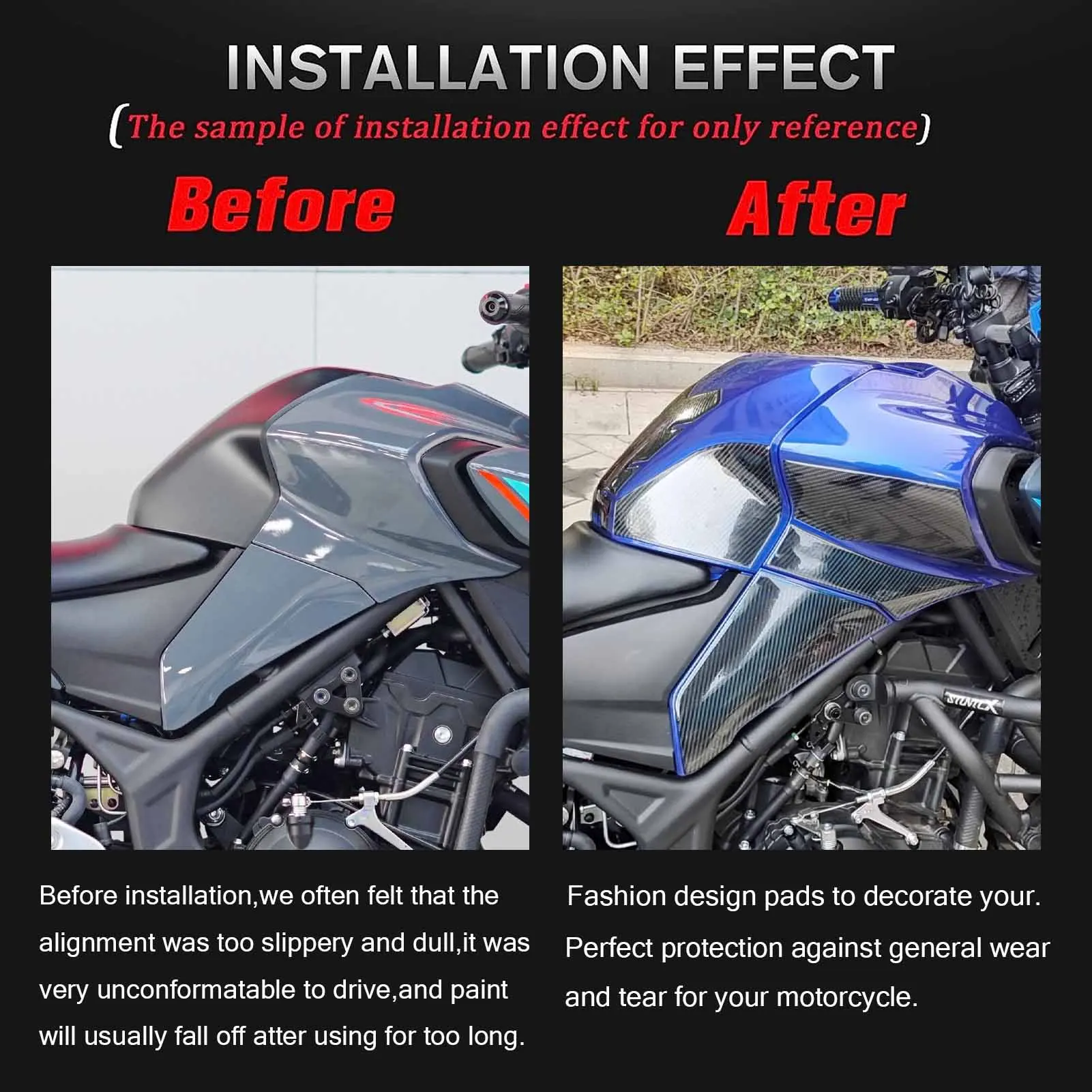 دراجة نارية خزان الوسادة اكسسوارات خزان الوقود وسادة لياماها MT-03 MT-25 2020-2022 عدم الانزلاق الجانب خزان الوقود وسادة مقاومة للماء