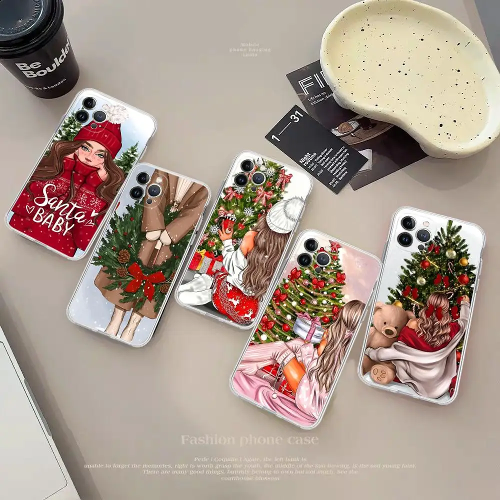 Beautiful Girl Merry Christmas Phone Case For iPhone 15 14 13 12 Mini 11 Pro XS Max X XR SE 6 7 8 Plus Soft Silicone Cover