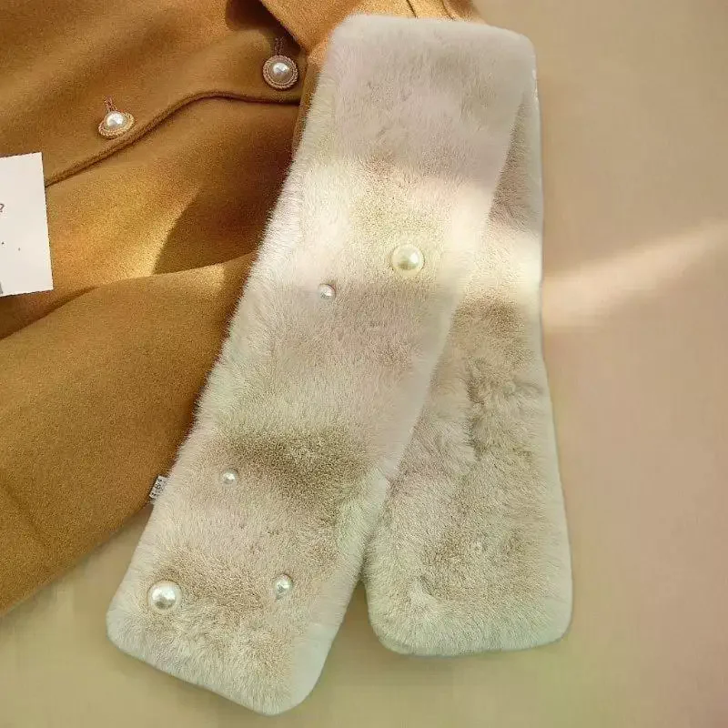 المرأة رقيق الأرنب الفراء الصليب وشاح شتاء دافئ غطاء الرقبة الياقات الأوشحة الكورية فتاة يندبروف اللؤلؤ أفخم سنود منديل #2