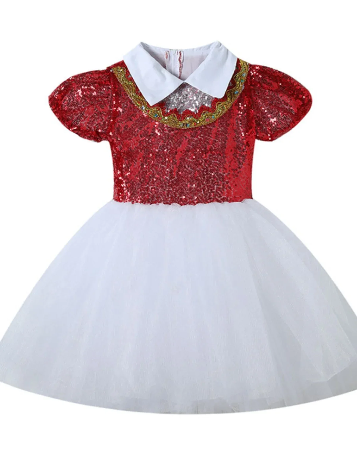 Puffy saree princesa vestido de lantejoulas infantil, performance de palco fantasia, roupas de palco, anfitrião, jardim de infância, estudantes