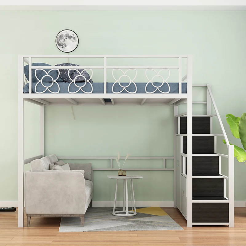 Multi-functional space-saving loft bed, small apartment, loft pavilion, simple and modern, upper bed, lower hollow iron bed