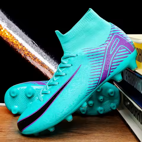 High Top Football Boots Men's Large Size 47 Training Sports AG Long Nail TF Broken Nail Ball Shoes Net Lining Rubber Outsole