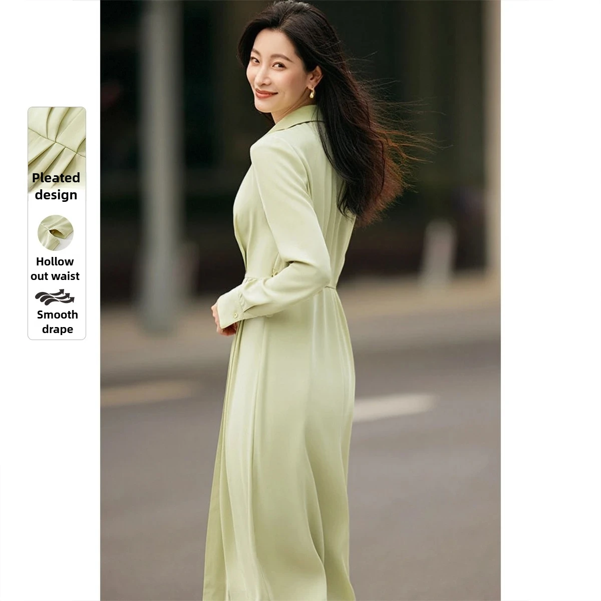 

SENTUBILA женское плиссированное платье, осень 2022, новое ажурное платье миди с v-образным вырезом и длинными рукавами, однотонные женские платья 151L80081X