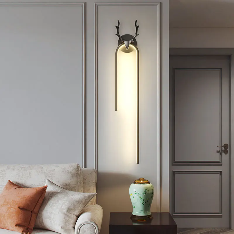 Lámpara led de pared para interiores, luz de lujo con cabeza de ciervo, arte simple, decoración moderna para el hogar, sala de estar, pasillo y