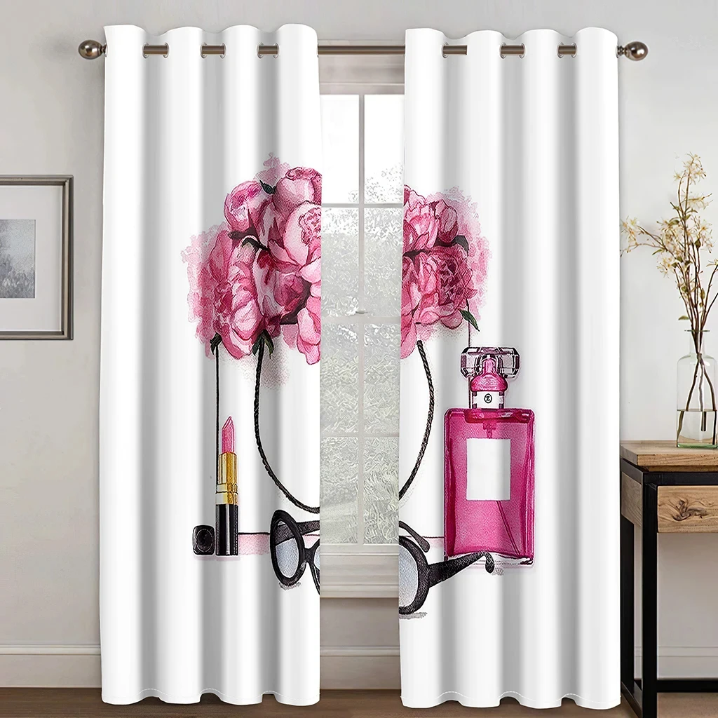 Flower Perfume Sexy Pink Make-up Girl Window Curtains Blinds for Living Room Kids Bedroom Kitchen Door Home Decor 2Pcs Bothroom