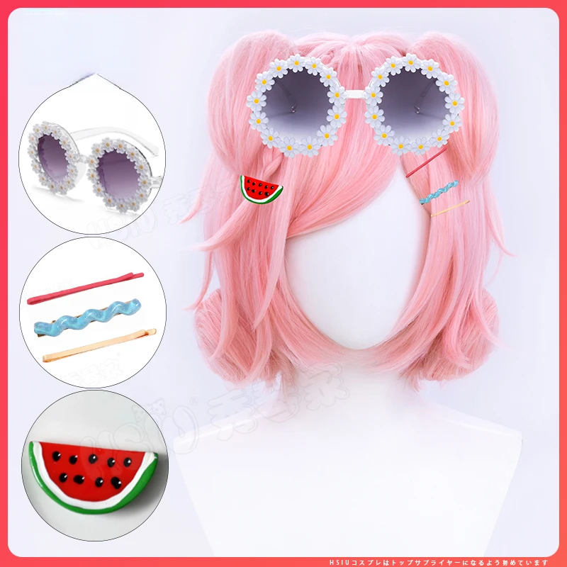 

Game Arknights Cosplay Goldenglow Stage Role Play Pinkish Orange Glasses Hair Clip High Temperature Silk Wig Hair Net Wigs