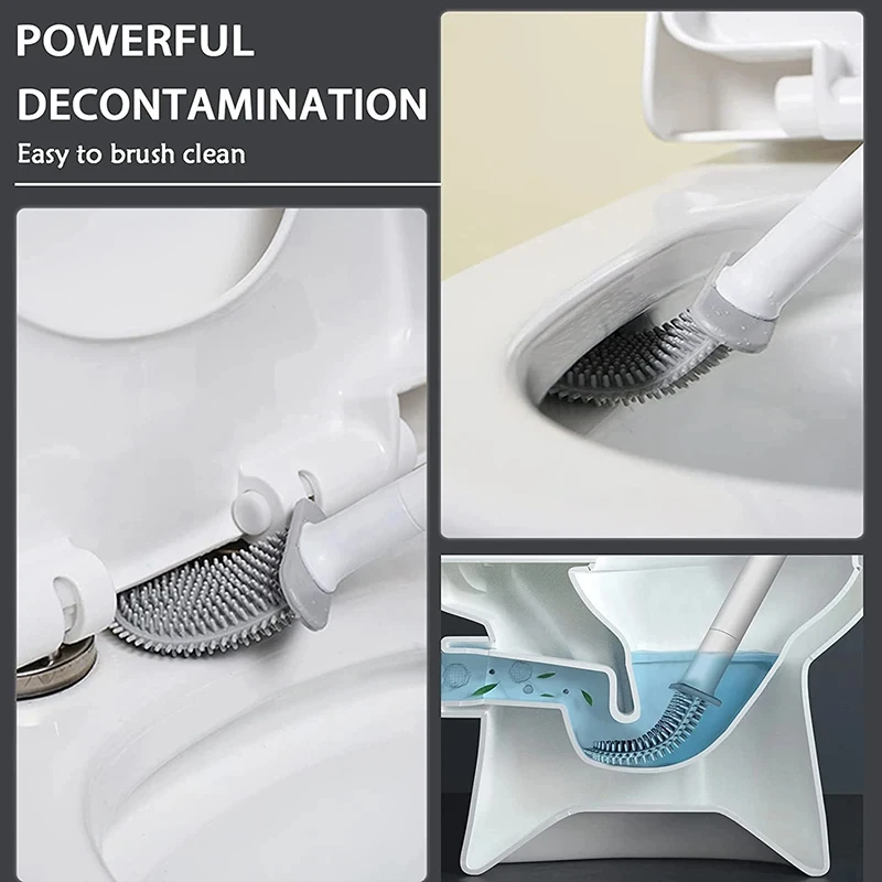 1pcsSilicone Toilet Brush and Holder Wall Mounted for Bathroom Quick Drying Efficient Professional Deep Cleaning