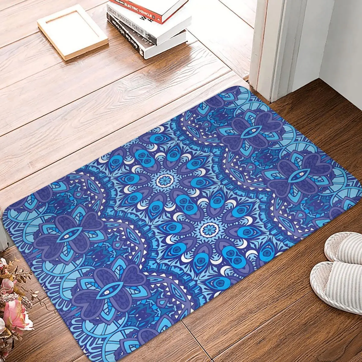 MORROCAN ART Non-slip Doormat Blue Arabesque Mandala Art Living Room Bedroom Mat Welcome Carpet Home Pattern Decor