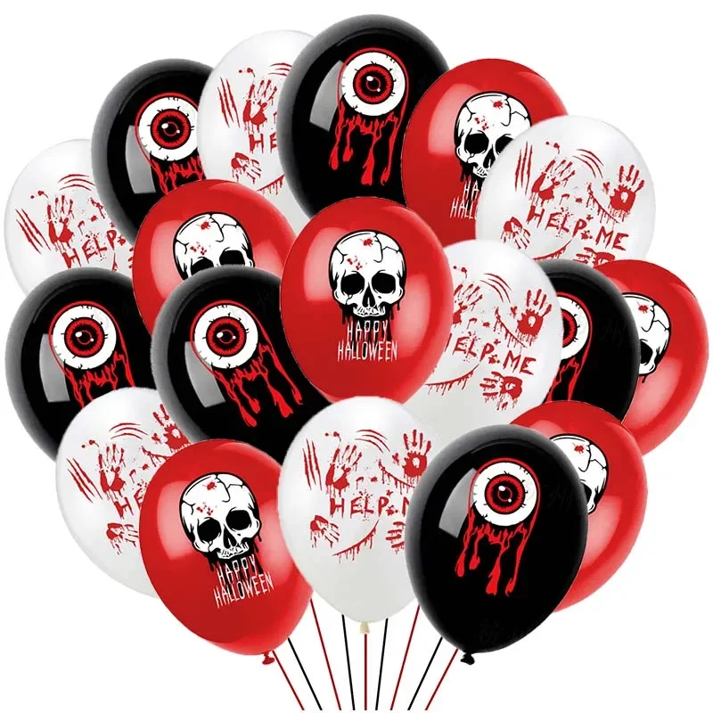 SN55Scary Halloween Latex Balloons 12 Inch White Black Red Bloody Eyes Skull Balloon for Party Celebration Holiday Decoratio$@1w