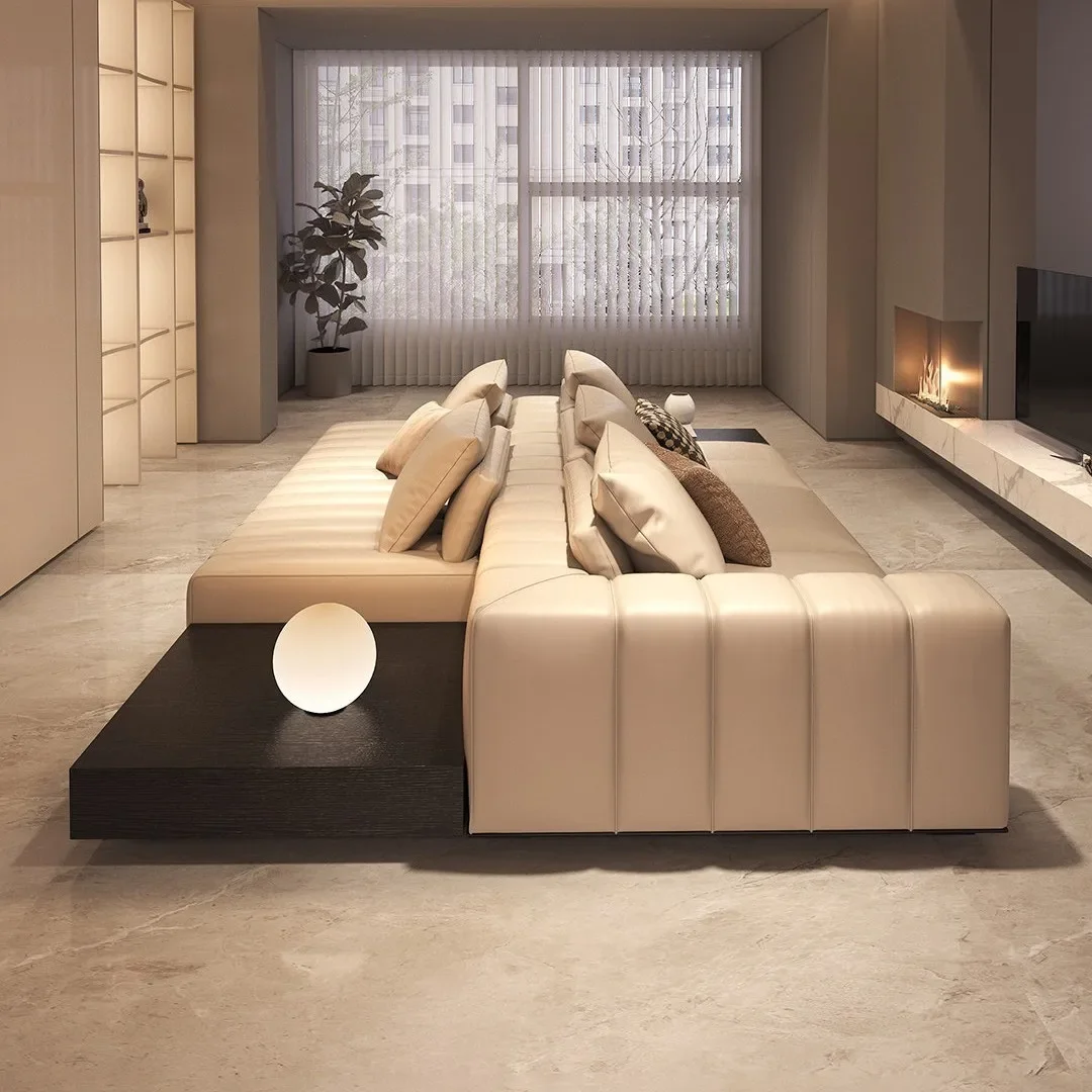 #Italian Minimalist Piano Keys Leather Sofa Designer Light Back Against Double-sided Sitting Horizontal Hall Villa Large Flat L