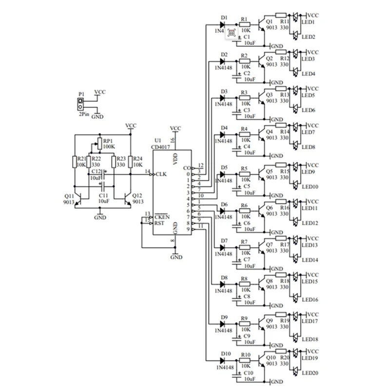 SQPP-CD4017 링 그라디언트 Led 워터 램프 Diy 전자 키트 Traning 및 교육을위한 재미있는 용접 생산 부품