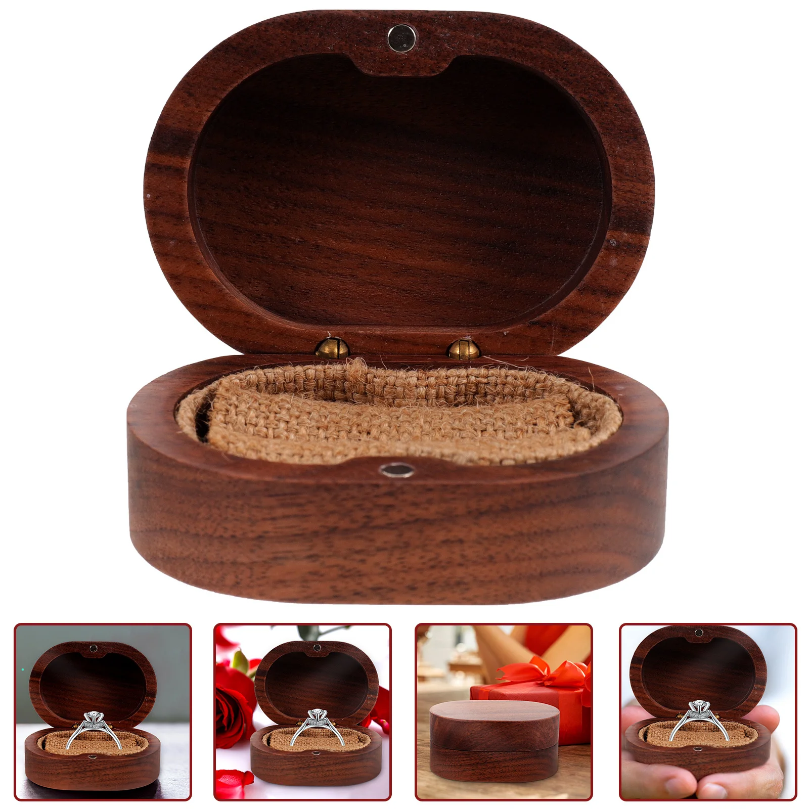 ريفي الصلبة الخشب خاتم صندوق مجوهرات الخطوبة حقيبة للتخزين مثالية لخواتم اقتراح الزفاف هدية صندوق خاتم الخطوبة #3