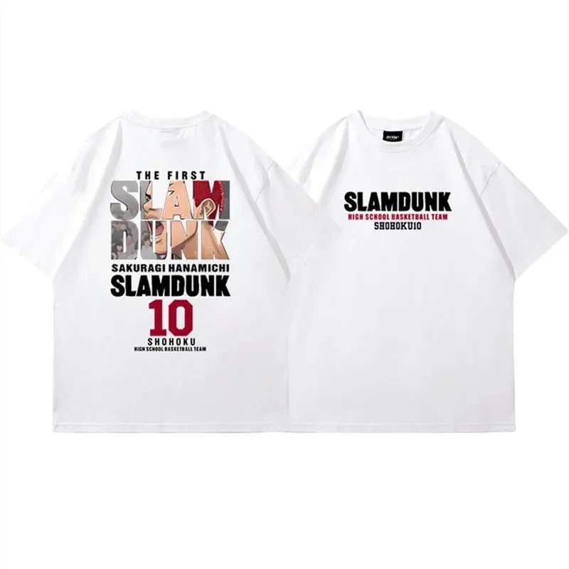 2024 Anime Slam Dunk Print T-Shirt Men\'s Oversized Japanese Manganese Cotton Short Sleeve Fast Shipping Pure Cotton