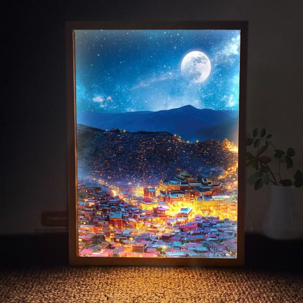 Vista della città Anime decorazione estetica pittura leggera, lampada da notte curativa a 3 colori che cambia, regali personalizzati per la