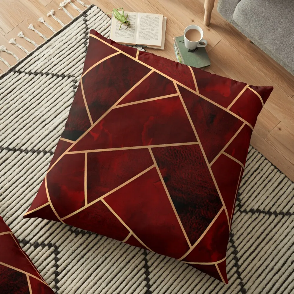 

Red & Gold Geo Floor Pillow Sofa Cushion Cover Luxury Living Room Decorative Cushions Rectangular Cushion Cover