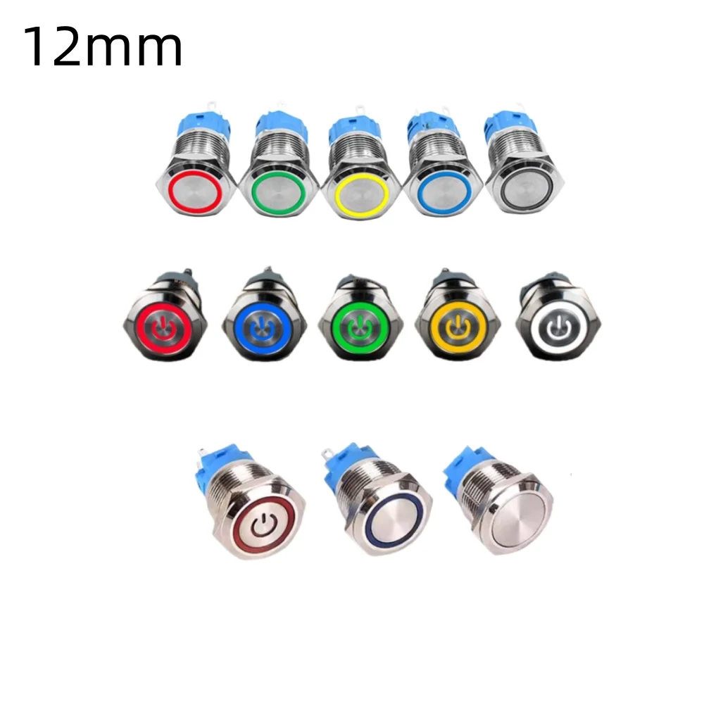 Installation aperture 12mm metal button switch IP65 waterproof circular with light power button car button modification