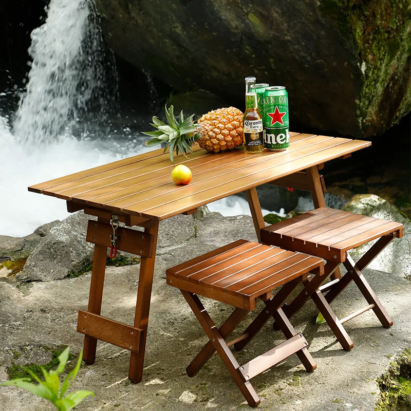 

Folding Table and Chair Suit Outdoor Supplies Picnic One Table Four Stools Camping Outdoor Folding Tables and Chairs