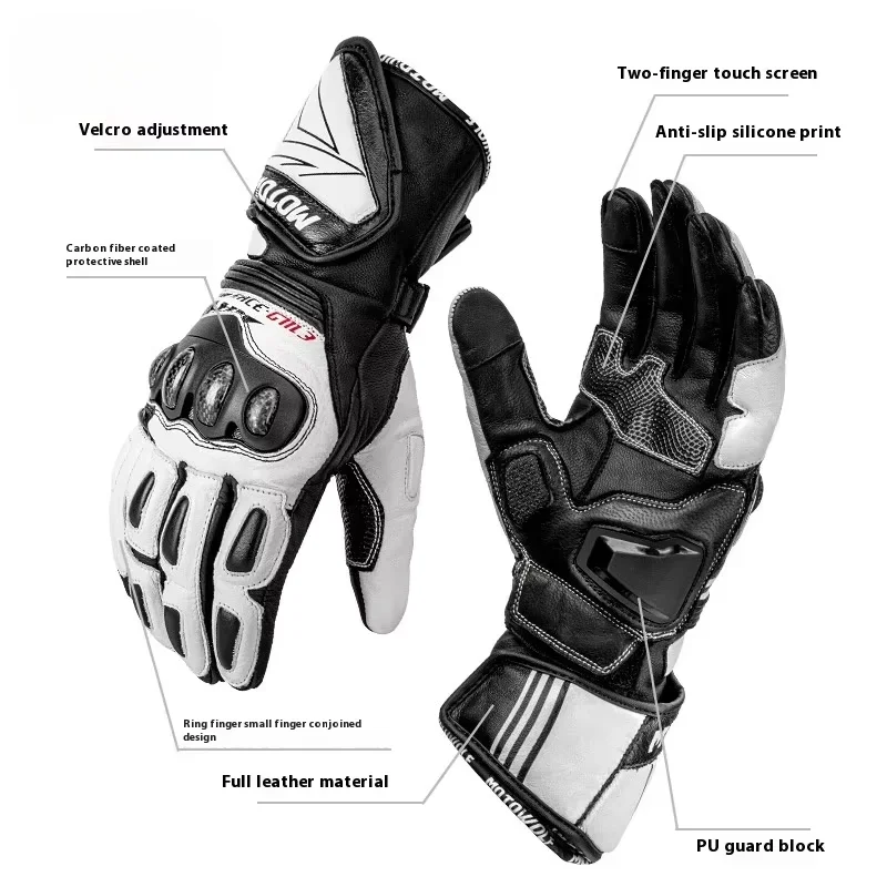 Men's Motorcycle Riding Gloves Carbon Fiber Racing Protective Gloves Leather Long Winter Warm Riding moto Gloves