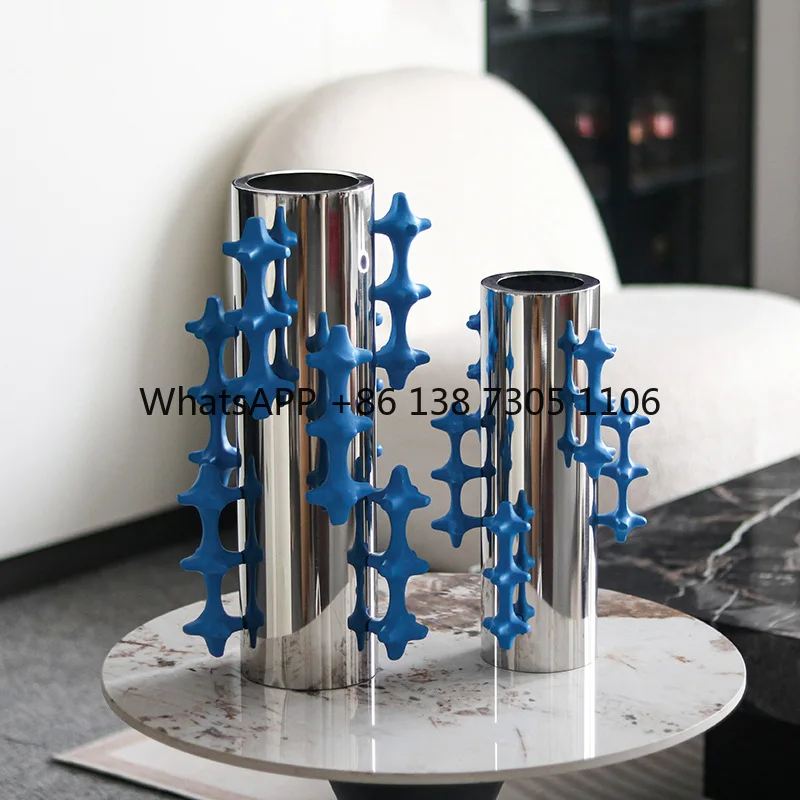 

Легкий роскошный абстрактный узел, металлическая цветочная посуда, орнамент, модель комнаты, отель, искусство, ваза большого диаметра, мягкое украшение