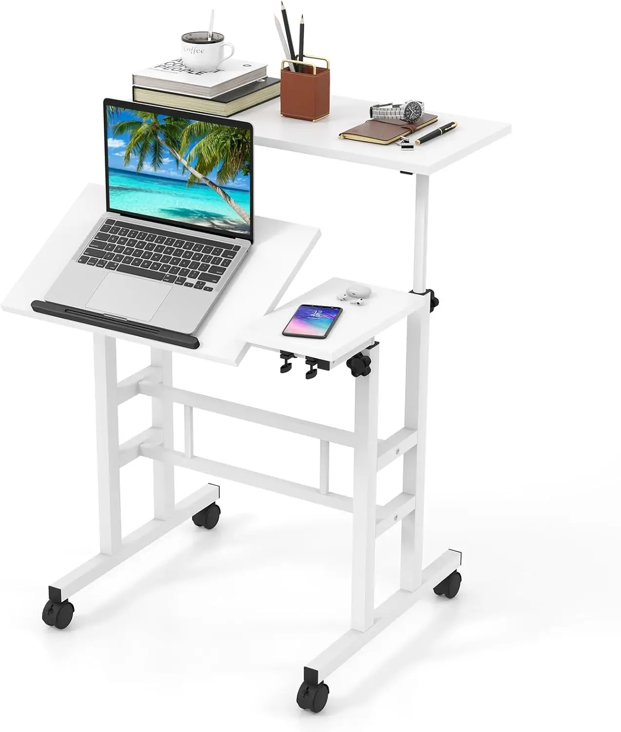 Tangkula Mobile Standing Desk Stand Up Desk, Height Adjustable Home Office Desk With Standing & Seating 2 Modes, Tilting