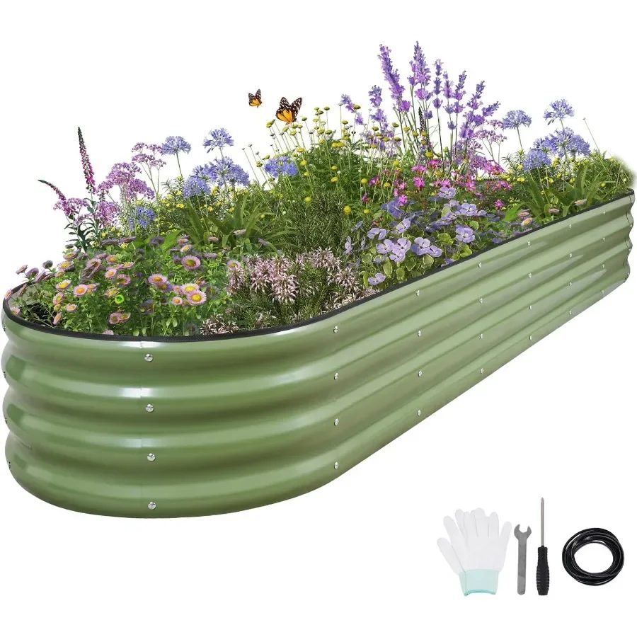

Galvanized Raised Garden Bed - 8x2x1FT Metal Planter Boxes Outdoor Oval Steel Raised Bed Kit for Gardening with Protective Tape