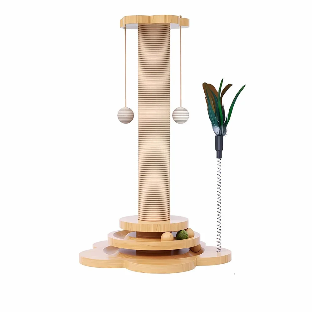 Pet Cat Toy Solid Wood Cat Turntable Funny Cat Stick Balls Durable Sisal Scratching Board Cat Supplies Cat Grab Column