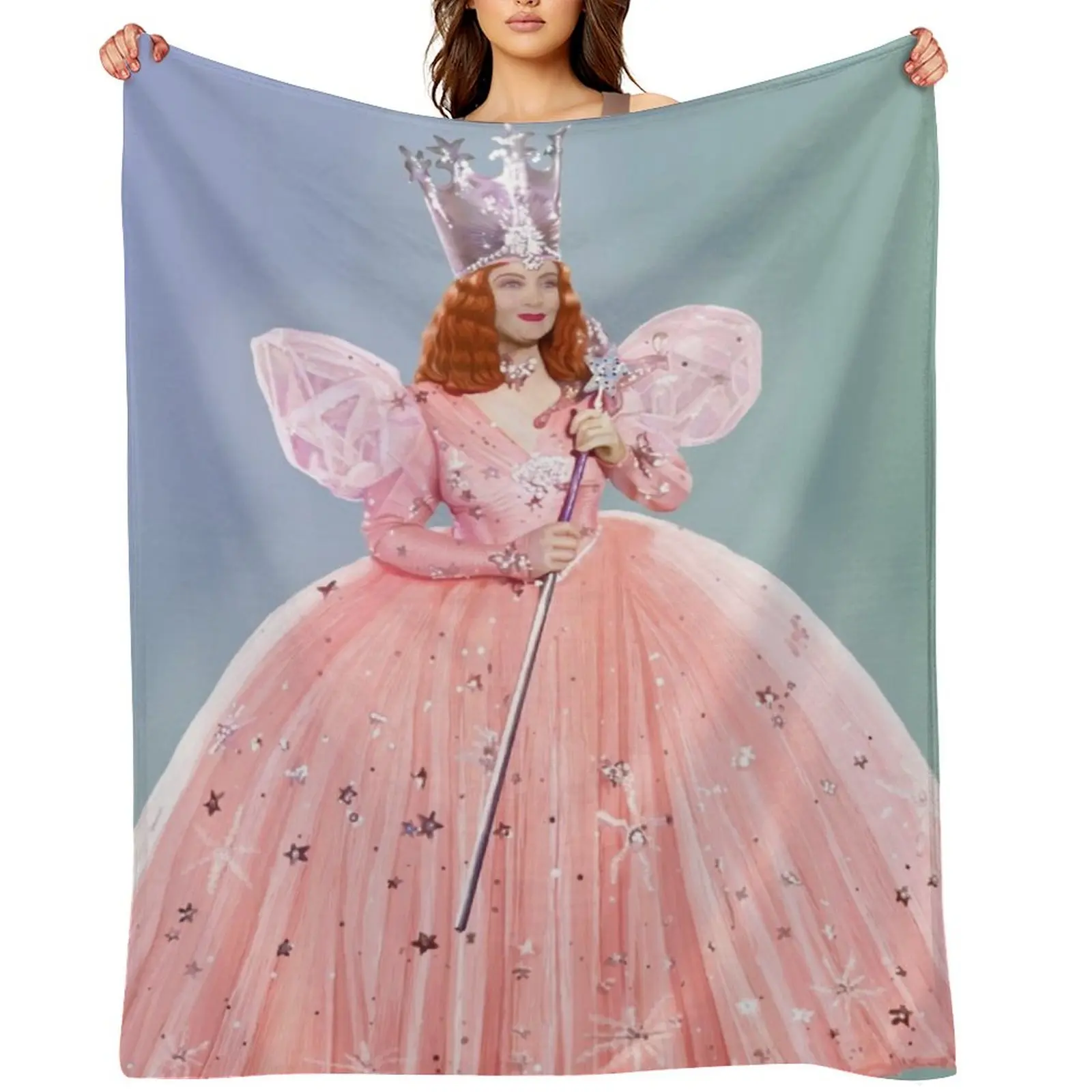 

Glinda The Good Witch, The Wizard of Oz, Magical Realism Digital Painting, Full Body Portrait with Background Throw Blanket