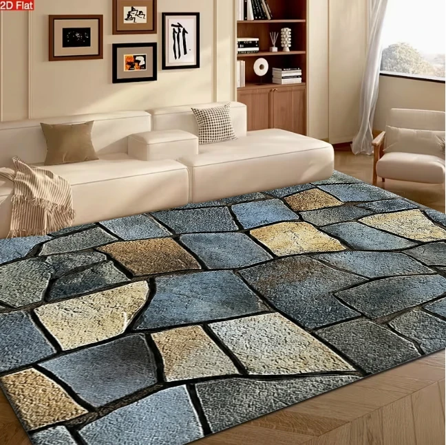 Rustic Stone Mosaic Tile Carpet Natural Stone Slab Non-Slip Carpet Floor Mat Suitable for Living Room Bedroom Home Decoration