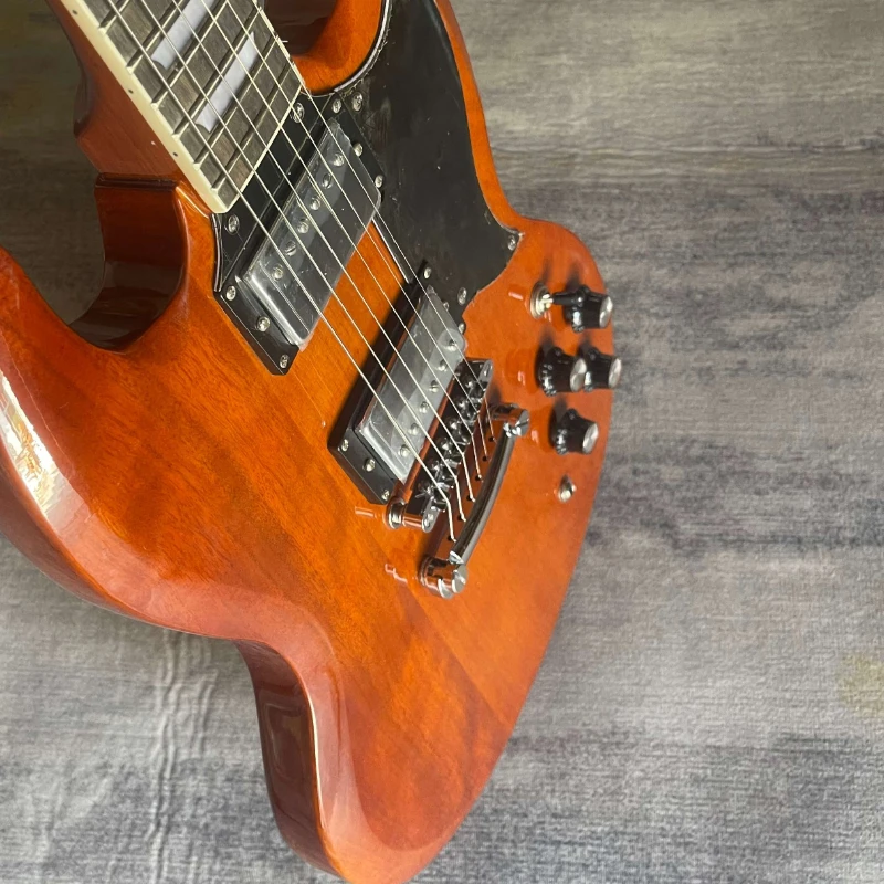 Clear Amber Wood SGS Shape Electric Guitar Two High Output HH Pickups Ebony Neck For Band Stage Performance Free Shipping