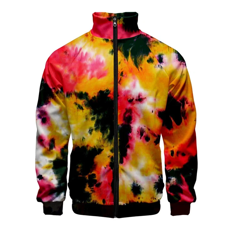 

New Tie-dye 3D Digital Print Stand Collar Zipper Jacket Men/Women Long Sleeve Jackets Streetwear Comfy Clothes Male Cheap Coats