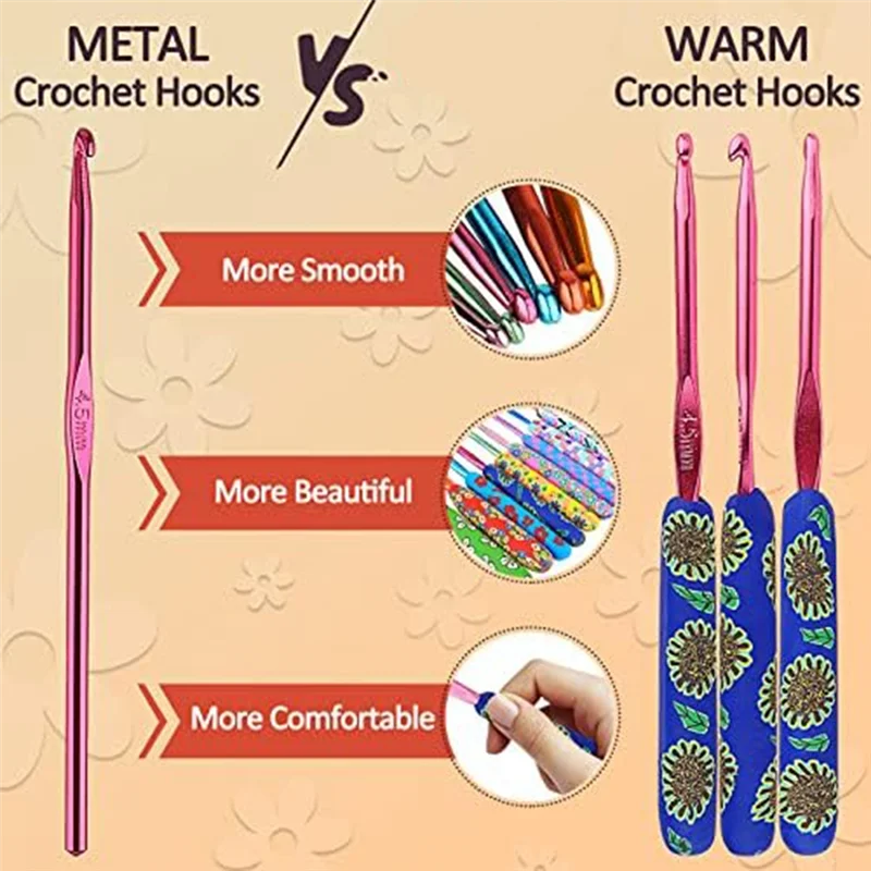 AA80-خطافات كروشيه دافئة للجدة، إبر كروشيه ذات قبضة ناعمة من الألومنيوم الفني للحياكة، لحرف غزل الكروشيه