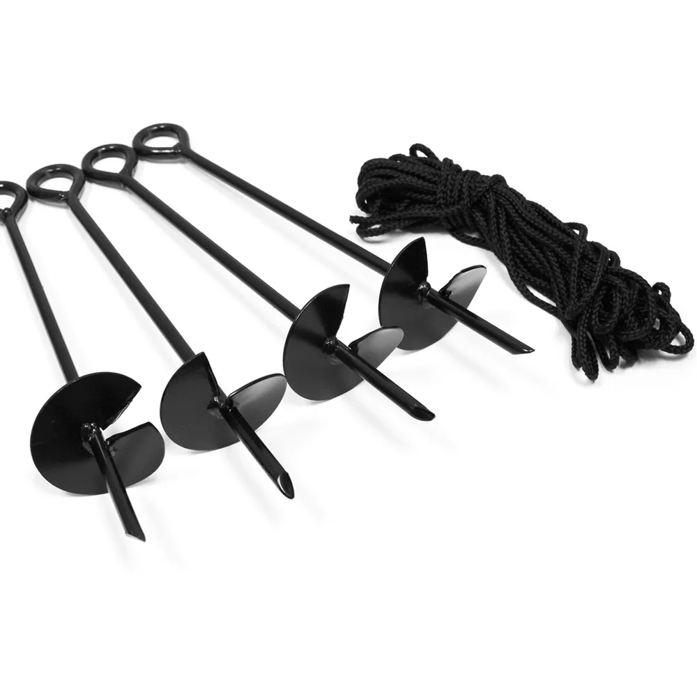 4-Piece 15 Inch Auger Ground Anchor Kit Steel Rope Windproof Canopy Tent Gazebo Carport Multi-Purpose Outdoor Use