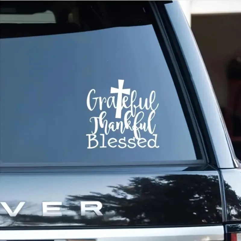 Automobile sticker“Gratitude·Contentment·Happiness”Cross Vinyl Sticker