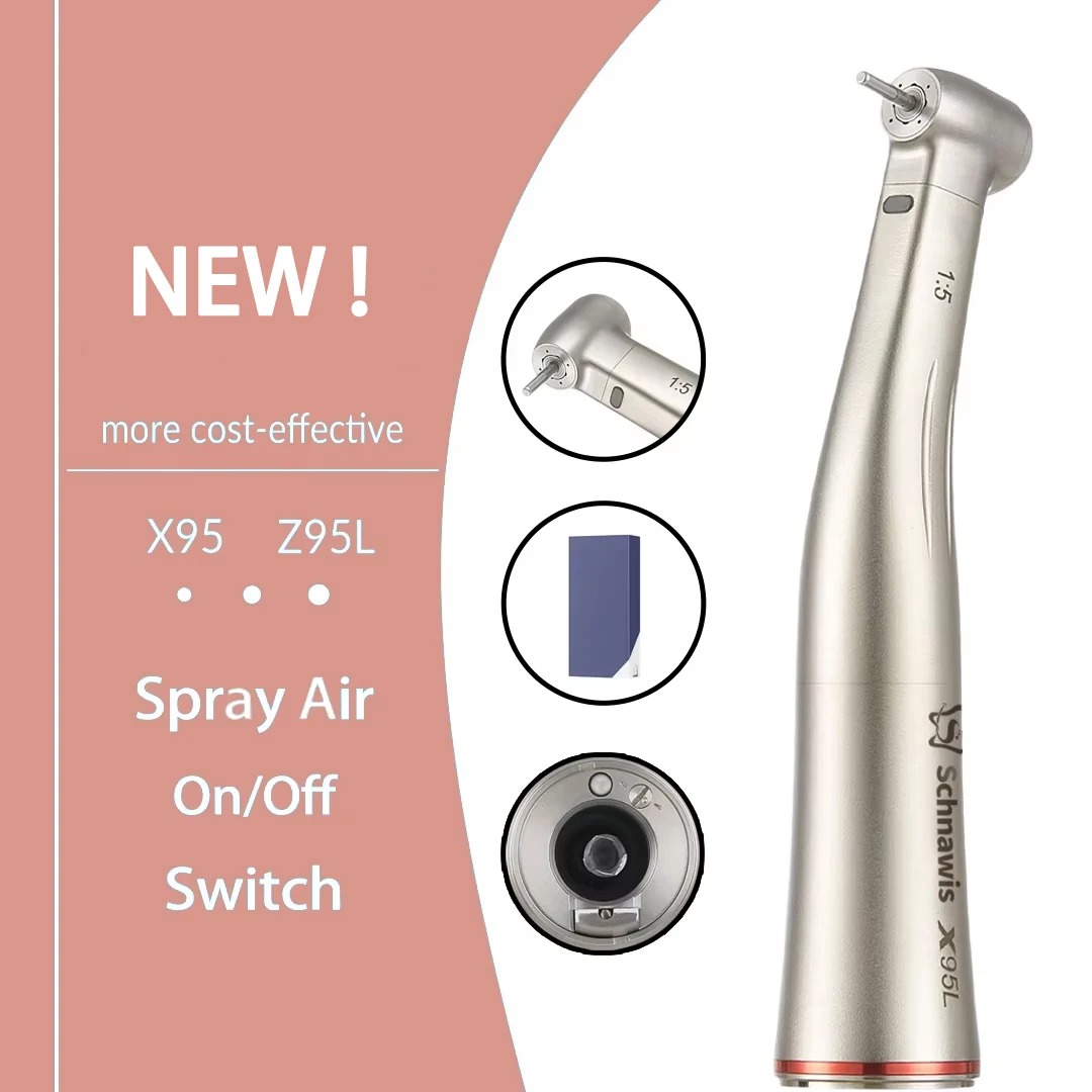 NSK Bearing Push Button 1:5 Dental Contra Angle Handpiece Increase Speed Handpiece Spray Air On/Off Switch X95L Fiber Red Ring