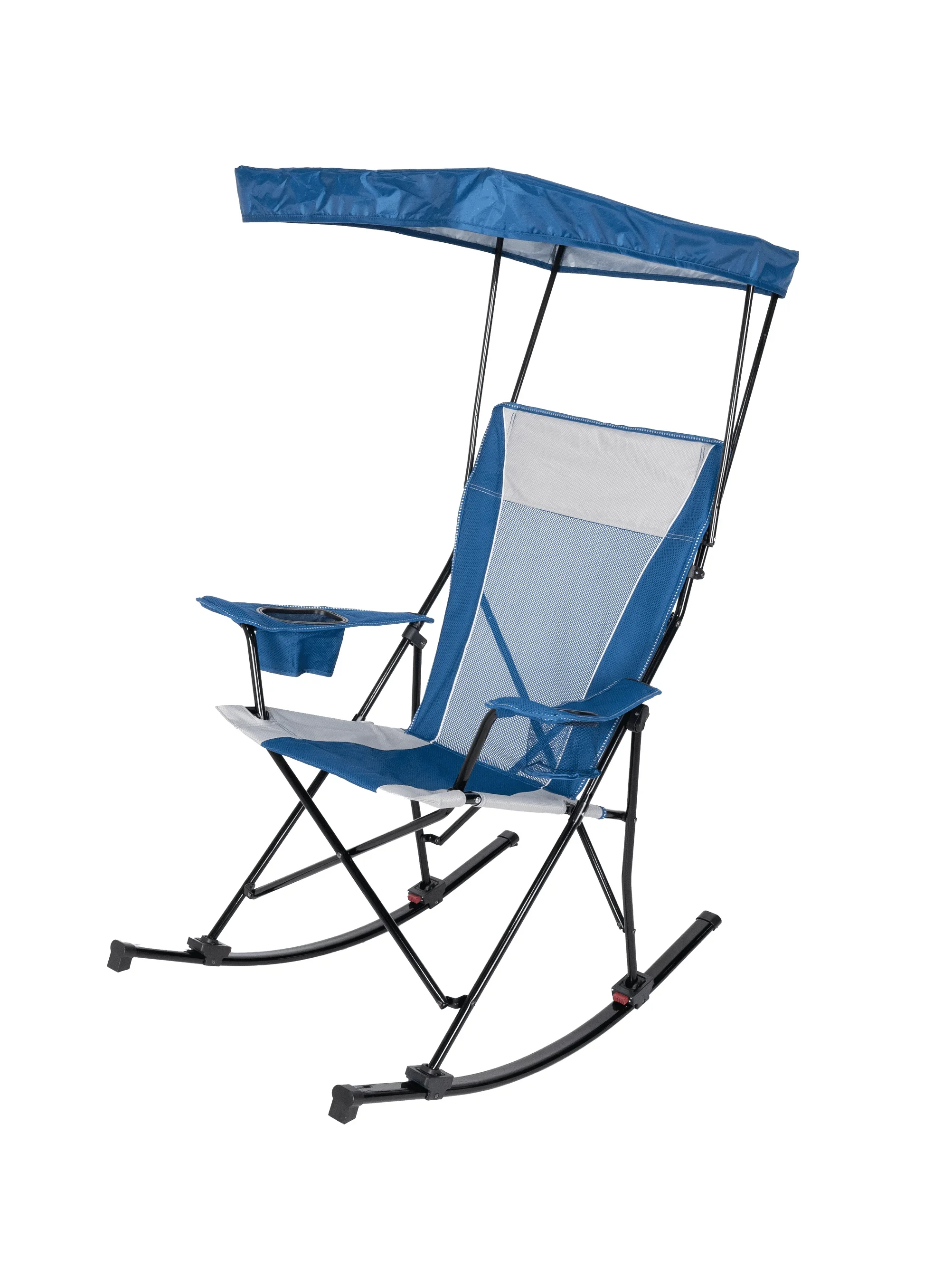 Mesh Tension Rocking Camp Chair with Canopy, Blue and Grey, Detachable Rockers, Adult