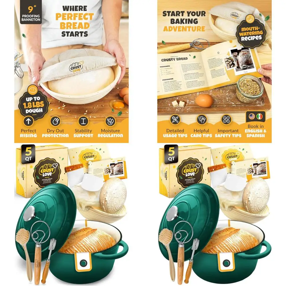 

Enameled Cast Iron 5QT Dutch Oven with Lid, Banneton, Lame for Sourdough Bread Baking