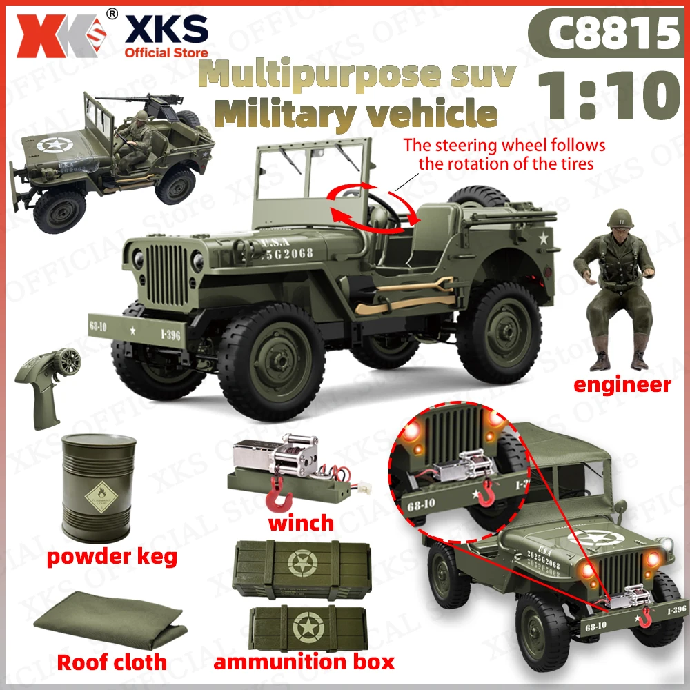 

XKS JJCR 1:10 Willys Jeep 1941MB Scale RC Car 2.4G 4WD Remote Control Military Off-Road Vehicle for Children And Adults