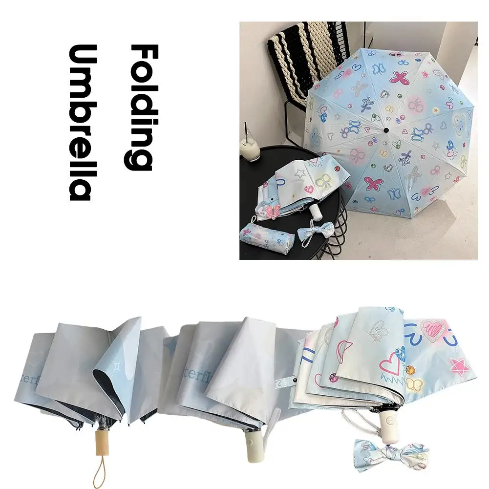 

Titanium Silver Sun Umbrella High-end Folding Parasol Umbrella Protection Rain Or Shine Sun Portable Anti-UV Automatic F7T4