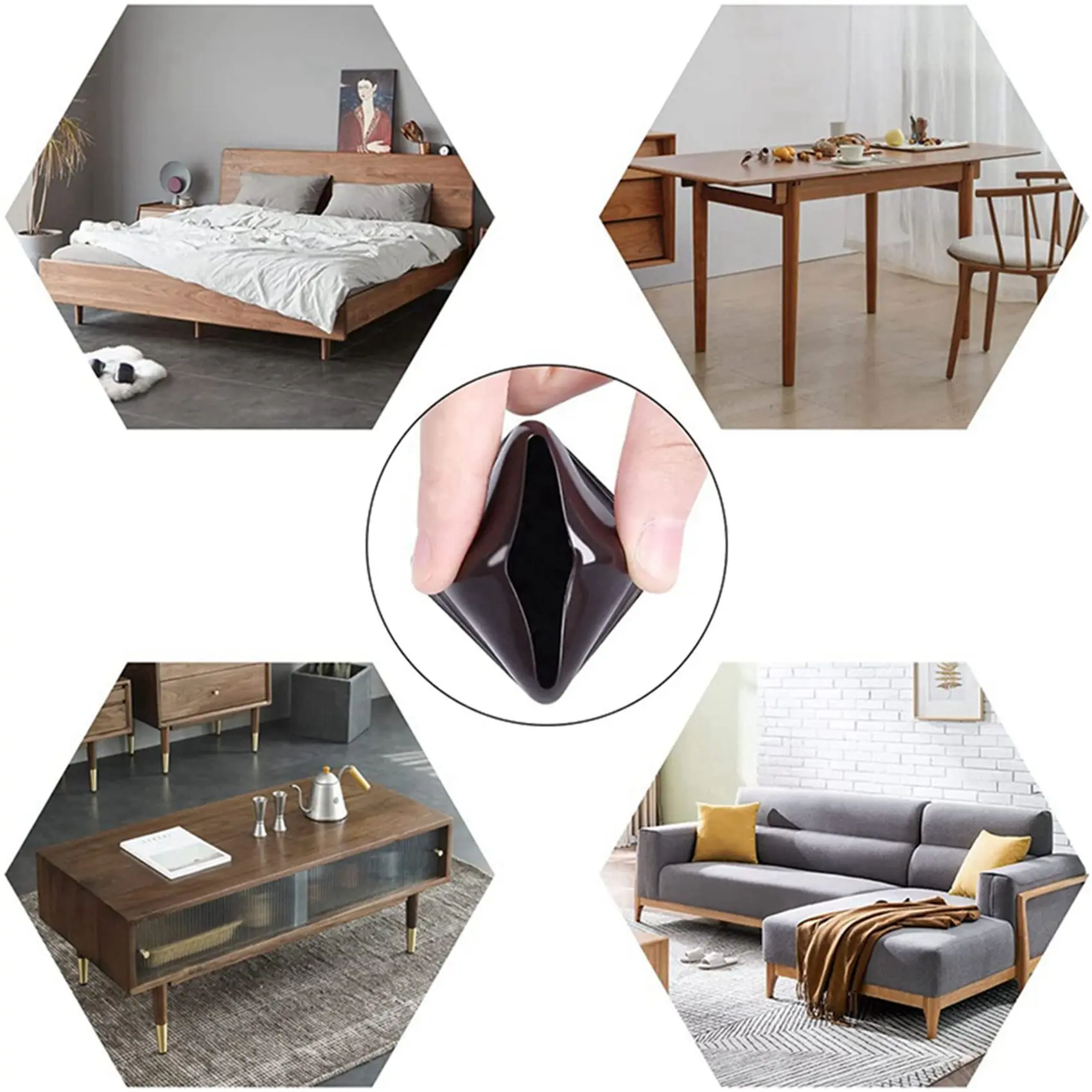 ABRE-32 Pcs Brown Silicone Chair Leg Floor Protectors, Square Chair Leg Caps With Wrapped Felt, Fit: 0.55 Inch-0.75 Inch