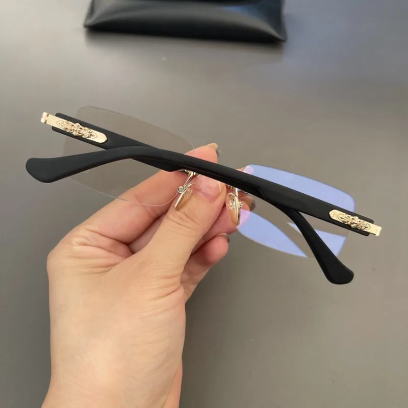 Luxury Rimless Blue Light Blocking Glasses Men Women Titanium Alloy Frame Lightweight Comfortable Anti Eye Strain Computer Eyegl