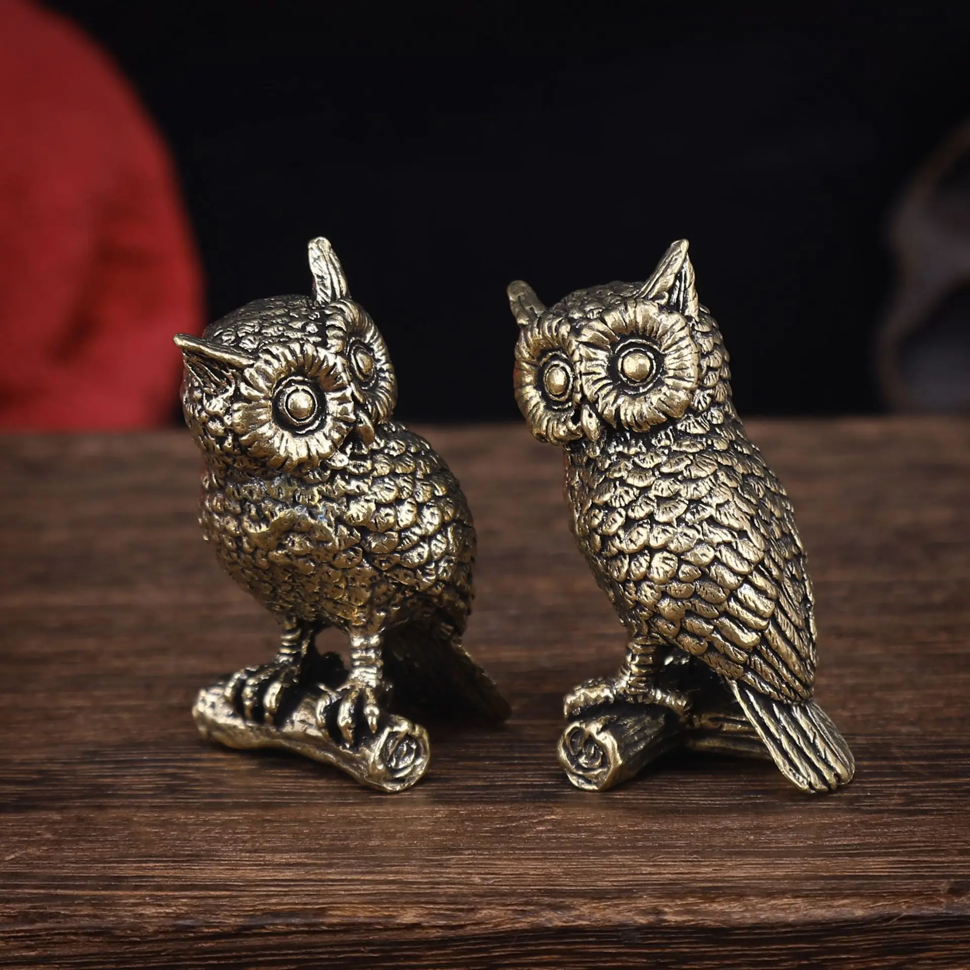 Solid Brass Owl Figurine, Creative Home Decoration, Copper Carving Craftsmanship, Tea-tasting Pet