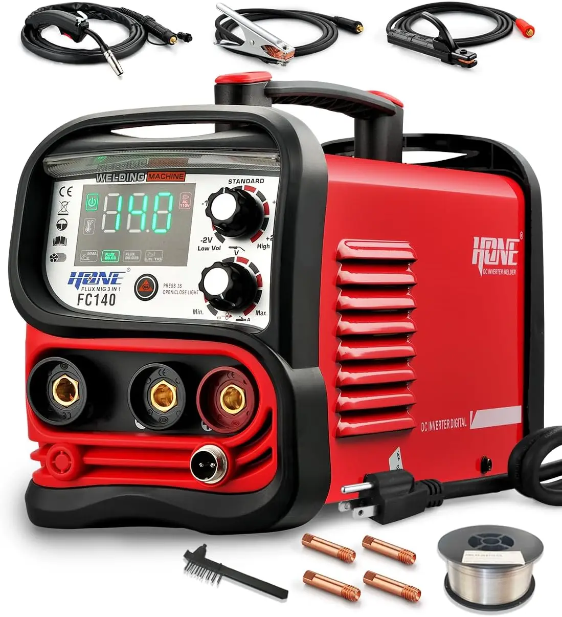 Flux Core Welder 110V Actual 140Amp MIG Welder 3 in 1 Synergic Gasless Wire Welder/Stick Welder/Lift TIG Welding Machine