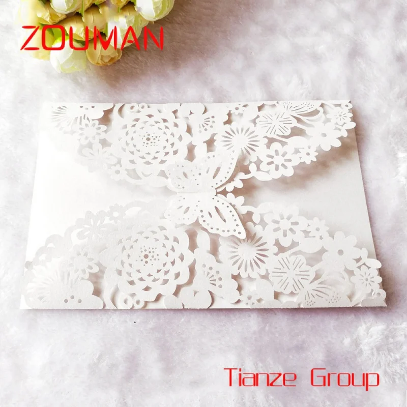 Custom , New Wedding Thank You Paper Card  Custom Printing Wedding Invitations Flower Pattern Laser Cut Greeting Card