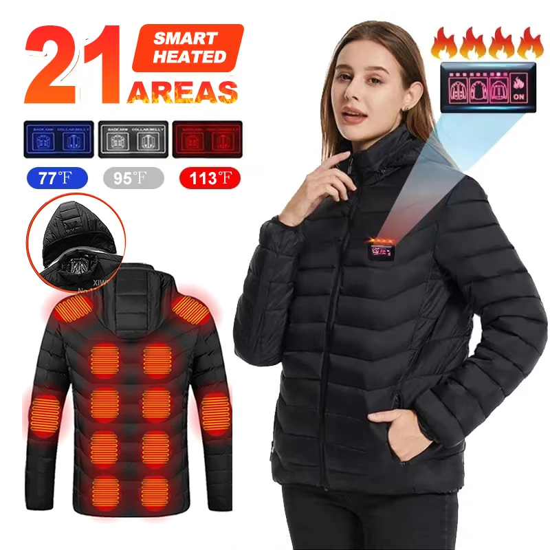 

21 Areas Heated Jacket Mens Jacket USB Self Heating Jacket Women Coat Thermal Winter Vest Ski Camping Heated Clothing Washed