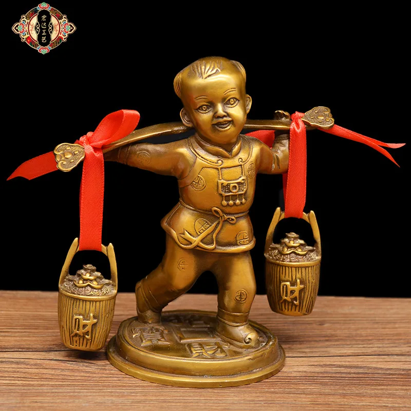 Brass A child carrying a load on his shoulders Caitong Child Bronze Craft Ornament