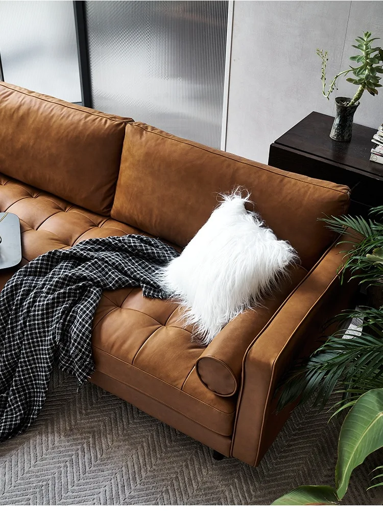 

Oil wax all leather sofa first layer cowhide straight row three people