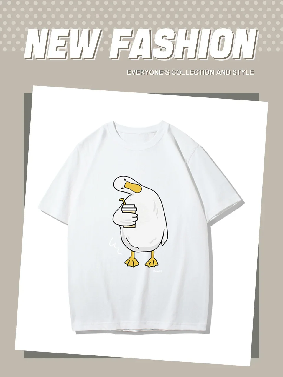 

Hot Fun Pattern Crooked Duck Print Men Top Motorcycle Casual Riding T-Shirt Street Cotton Short-Sleeved Versatile Men Women Top