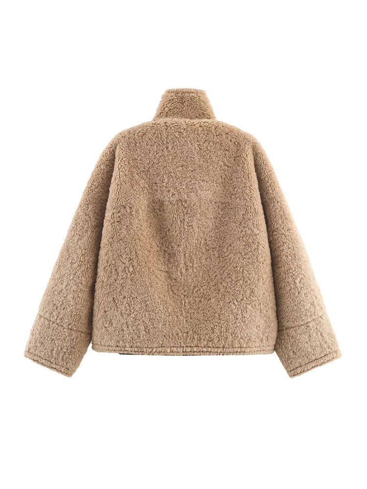 

HH Winter Woman High Street Jacket Women Fashion High Collar Zipper Pocket Long Sleeves Slim Loose Casual Warm Short Coat Mujer