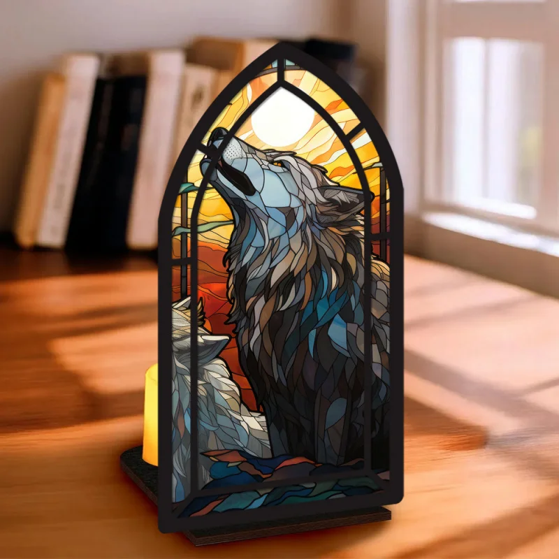 2Dplane，1Wolf King Howling At The Moon Bookend Ornament - Acrylic Wolf And Book…